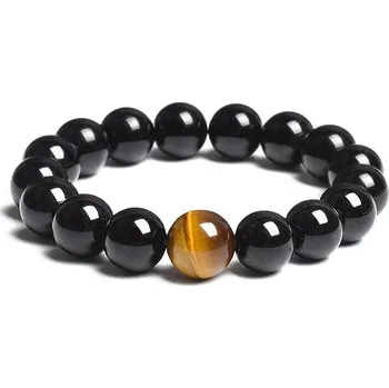 Náramek Stylový náramek onyx s tygřím okem | náramek muži, pánský šperk - 12MM , 19 cm - 7,5 palce