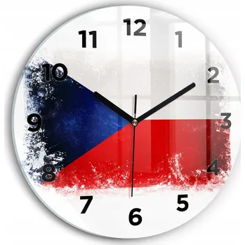 Hodiny Skleněné nástěnné hodiny do obýváku se stylovým potiskem – Česká vlajka, průměr 30 cm