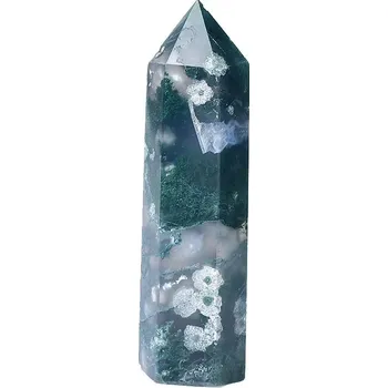 Přírodní kámen Zelený achátový obelisk hexagonální | Achátový krystal, Dekorační krystal - Přírodní mechový achát , 60-70 mm
