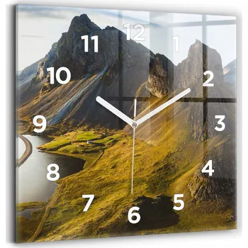 Hodiny Minimalistické skleněné nástěnné hodiny s grafikou Cesta na Islandu 30x30 cm