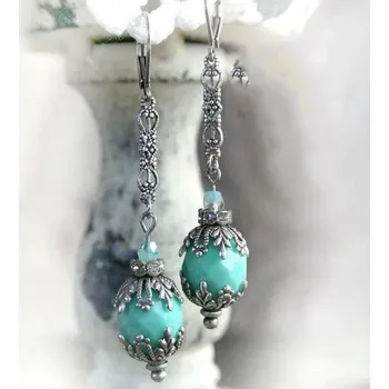 Náušnice Kulaté visací náušnice se zelenými kameny | dámské šperky 2 ks