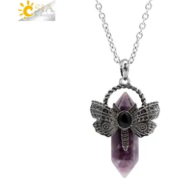 Náhrdelník Náhrdelník vážka s přírodním kamenem | přívěsek vážka, šperk s kamenem - Ametystový řetízek