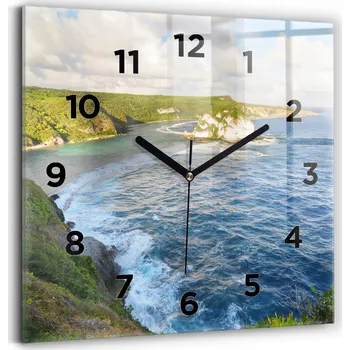 Hodiny Skleněné hodiny s motivem Velké nástěnné s grafikou Tiché pobřeží oceánu 30x30