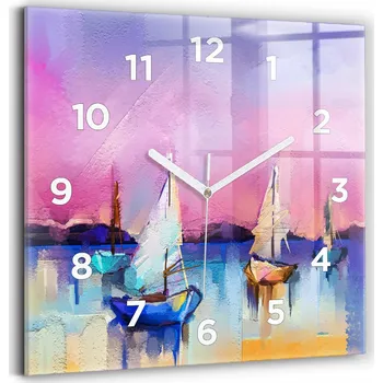 Hodiny Čtvercové Skleněné Nástěnné Hodiny do Obýváku s Motivem Mořské Krajiny 30x30 cm