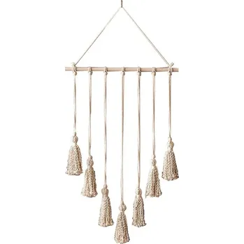 police Závěsná dřevěná police s macramé | boho dekorace, nástěnná police - A