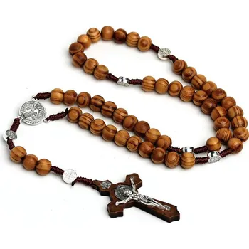 Šperk Dřevěný růženec s přívěskem kříže | katolický růženec | modlitební růženec - 1