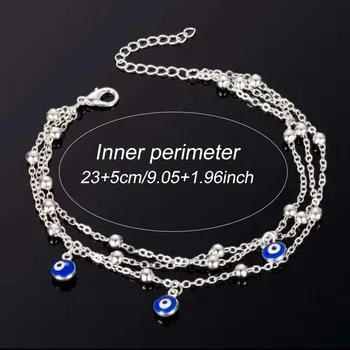 Náramek Letní náramek modré oko na nohu | dámský šperk - Stříbrná barva