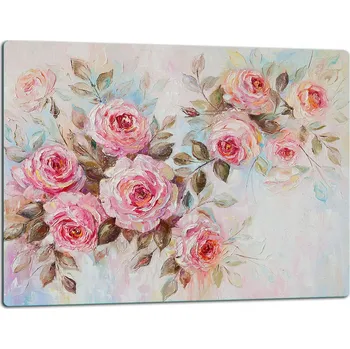Kuchyňské prkénko SKLENĚNÁ DESKA NA KRÁJENÍ 52x40 KVĚTY RŮŽE TVRZENÉ SKLO 7v1