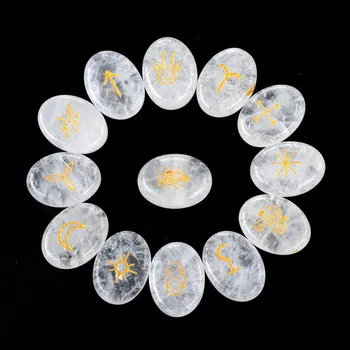 13ks Runové kameny | čarodějnické kameny | přírodní minerály - Čirý křemen , 15x20mm