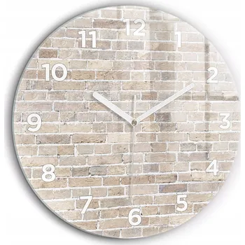 Hodiny Skleněné nástěnné hodiny do kanceláře se stylovým potiskem Cihlová zeď fi60 cm