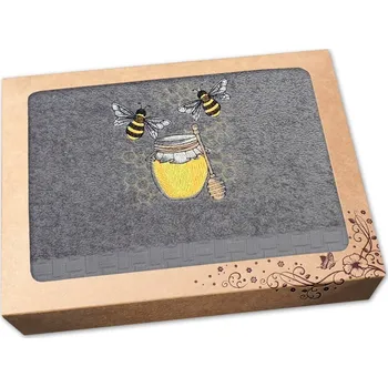 Dárkový potravinový koš Luxusní dárkové balení osušky pro včelaře Včelky na medu šedá