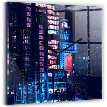 Hodiny Velké nástěnné hodiny z tvrzeného skla s grafikou – Tichá Varšava v noci 30x30 cm