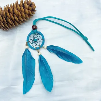 Lapač snů Mini lapač snů s peříčky pro dekoraci | závěsná dekorace, ručně vyrobený lapač - Modrý