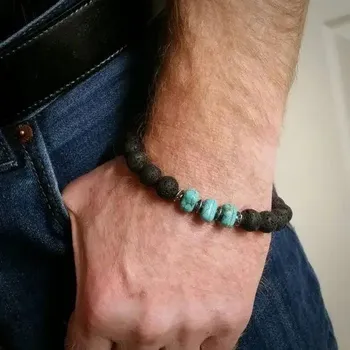 Náramek Pánský letní korálkový náramek z jaspisu | náramek z minerálů, náramek na ruku - A12