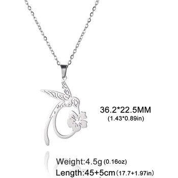 Náhrdelník Květinový náhrdelník s přívěskem kolibříka | Dámský šperk - Barva oceli