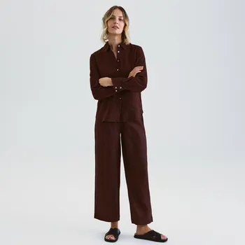 Reserved - Lněné kalhoty - tmavě hnědá - 700AC-89X - 700AC-89X-XXL