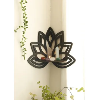 police Dřevěná lotosová police černá | dřevěná police, rohová police - TK-M01806