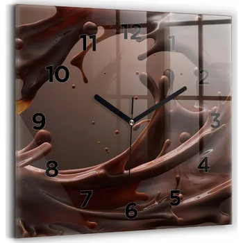 Hodiny Čtvercové skleněné nástěnné hodiny se stylovým potiskem Vlny kakao 30x30 cm