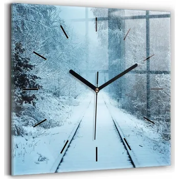 Hodiny Minimalistické Čtvercové Skleněné Hodiny Nástěnné Srnky na kolejích 30x30 cm