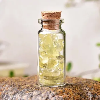 Křišťálová lahvička s přírodním kamenem | Dekorační láhev, skleněná lahvička - Citrín , 30 x 22 mm