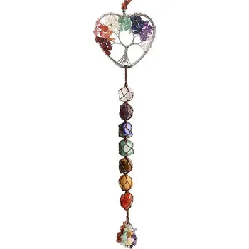 Čakrový strom života, závěsná dekorace s minerály, boho styl | závěsný doplněk, domácí dekorace - C Stříbro