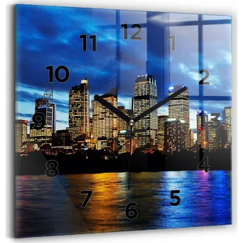 Hodiny Skleněné Hodiny s potiskem Ozdobné Nástěnné Sydney Večer 30x30