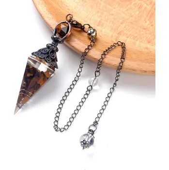 Přívěsek Kyvadlový přívěsek | čakrový přívěsek s přírodními krystaly | čakrový amulet | kyvadlo krystal - Kámen tygřího oka , Rozměr 65 x 17 mm