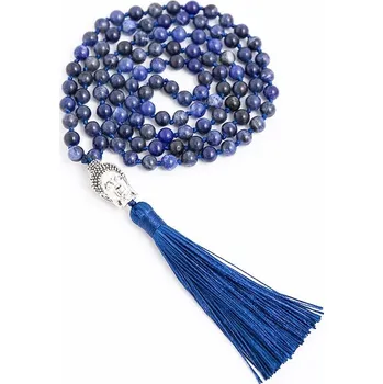 Náhrdelník Japa mala náhrdelník z přírodního sodalitu ručně vázaný | korálkový náhrdelník, dlouhý náhrdelník - N-S0041-B-6mm