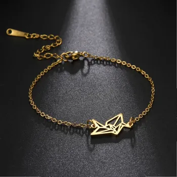 Náramek Dámský náramek s motivem origami | moderní šperk - C jeřáb zlatá barva