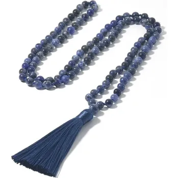 Náhrdelník Japa mala náhrdelník z přírodního sodalitu ručně vázaný | korálkový náhrdelník, dlouhý náhrdelník - N-S0041-A-6mm