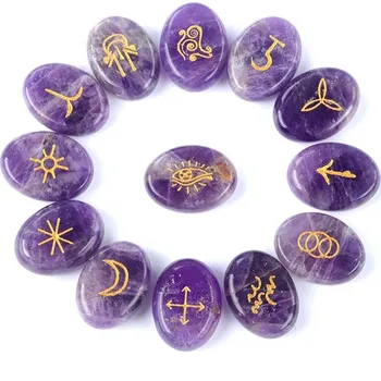13ks Runové kameny | čarodějnické kameny | přírodní minerály - Ametyst , 15x20mm