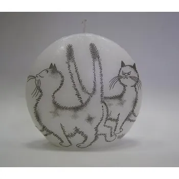 Svíčka Svíčka parafínová zdobená -disk 14cm- Kočky