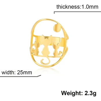 Prsten Kočičí prsten s měsícem nastavitelný | Dámský šperk - 3 kočky zlaté barvy