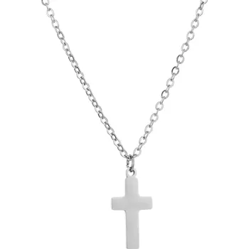 Náhrdelník Jednoduchá ocelový náhrdelník s křížkem | dámský náhrdelník - Stříbro