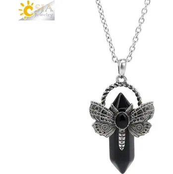 Náhrdelník Náhrdelník vážka s přírodním kamenem | přívěsek vážka, šperk s kamenem - Obsidiánový řetěz