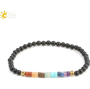 Náramek Čakrový náramek z minerálů | Minerální náramek, korálkový náramek - Černý obsidián
