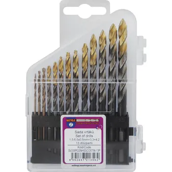 Vrták NÁSTROJE CZ Sada vrtáků 13 dílná, 1,50-6,50x0,5mm+3,3+4,2 S338RGSNHSSCo5TiN Gold Step, plastová krabička - SV338RGSNHSSCO5TIN-13P