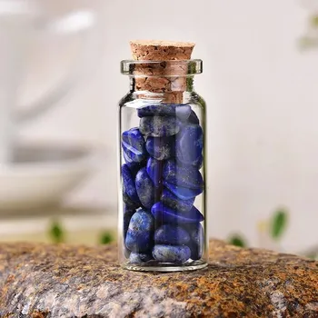 Křišťálová lahvička s přírodním kamenem | Dekorační láhev, skleněná lahvička - Lazuli , 30 x 22 mm