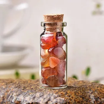 Křišťálová lahvička s přírodním kamenem | Dekorační láhev, skleněná lahvička - Červený achát , 40 x 22 mm