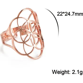 Prsten Nastavitelný prsten květ života z oceli | Dámský šperk - Barva D-Rose Gold