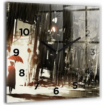 Hodiny Velké Skleněné Nástěnné Hodiny Tichý chod Žena v deštivé noci 60x60