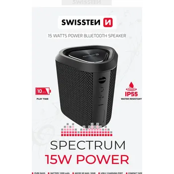Bluetooth reproduktor Swissten BLUETOOTH REPRODUKTOR SPECTRUM 15 W ČERNÝ