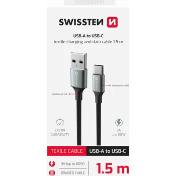 Datový kabel Swissten DATOVÝ KABEL TEXTILE II USB / USB-C 1,5 M ČERNÝ