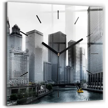 Hodiny Skleněné hodiny s motivem Tichý mechanismus Loft Nástěnné Panorama města 30x30