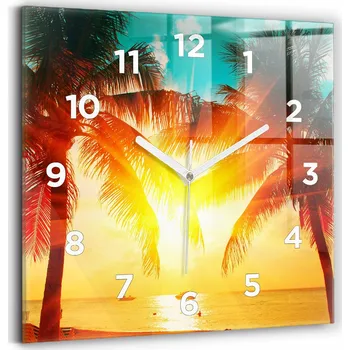 Hodiny Čtvercové Skleněné Nástěnné Hodiny s Grafikou Dovolená Odpočinek Léto 30x30 cm
