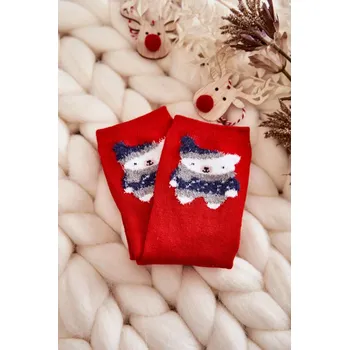 Mládež Hladké Ponožky S Medvídkem červene 33-36