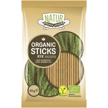 Slaná tyčinka NATUR | Bio celozrnné slané žitné tyčinky kváskové celozrnné tyčinky s kokosovým olejem - 45 g
