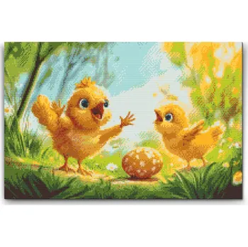 Diamantové malování Diamantové malování - Zpívající kuřátka Velikost: 40x60cm, Rámování: Pouze srolované plátno, Diamanty: Čtvercové