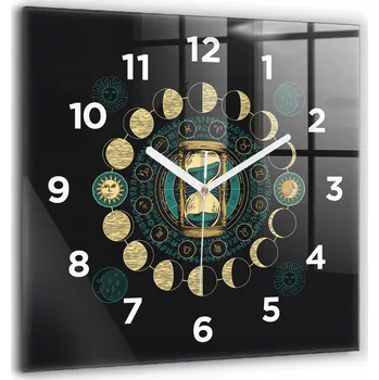 Hodiny Velké čtvercové nástěnné hodiny s fázemi měsíce a přesýpacími hodinami 60x60 cm