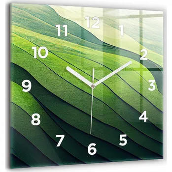 Hodiny Velké Skleněné Nástěnné Hodiny Tichý chod Abstrakce zelená pole 60x60 cm